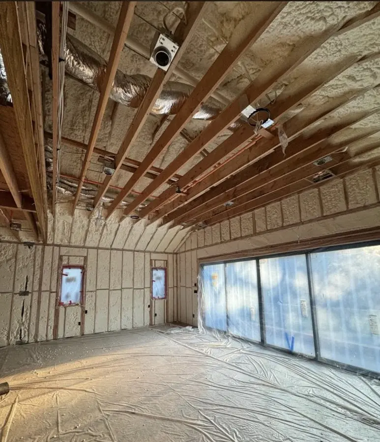 Interior walls and ceiling insulated with spray foam during new construction in Lower Pottsgrove